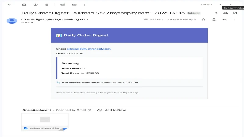 Order Export: CSV/Excel Email