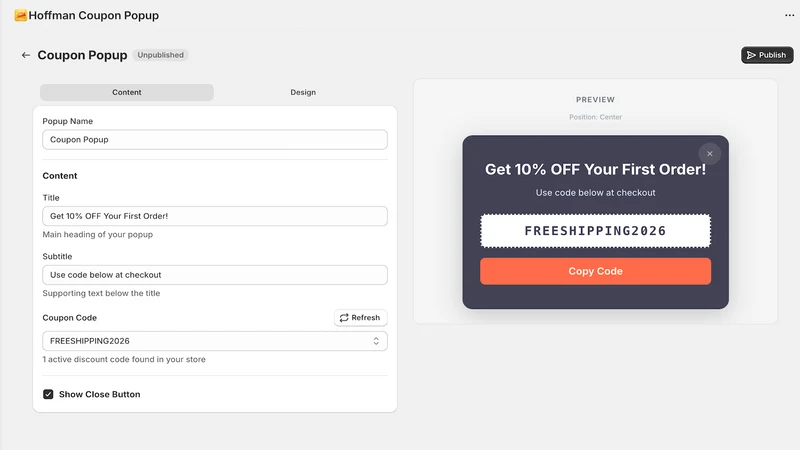 Hoffman Coupon Popup
