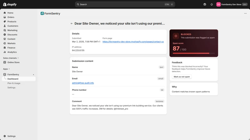 FormSentry spam blocker