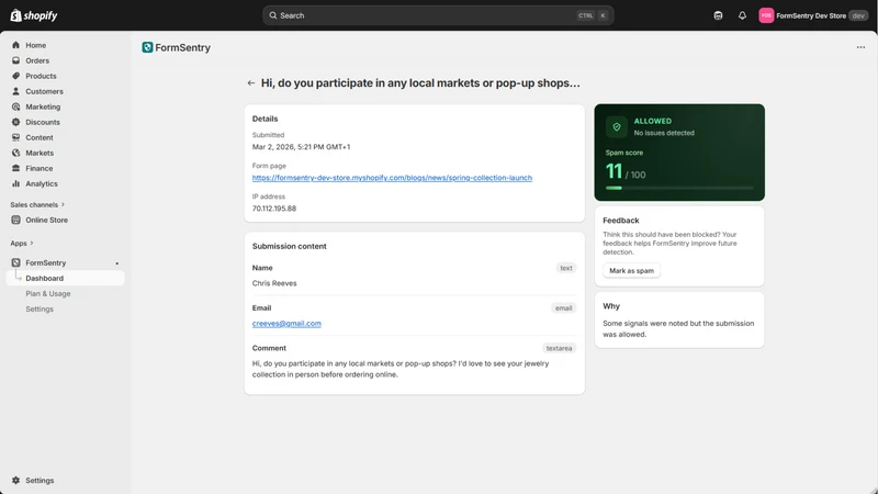 FormSentry spam blocker