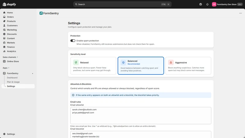 FormSentry spam blocker