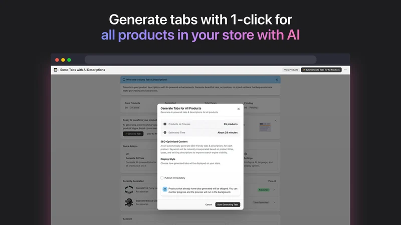 Sumo Tabs with AI Descriptions