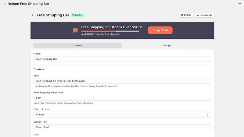 Nelson Free Shipping Bar