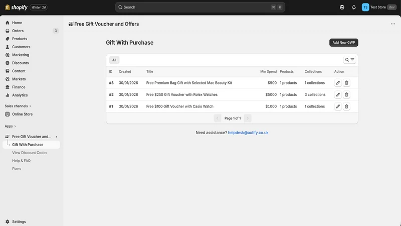 Free Gift Item & Voucher Suite