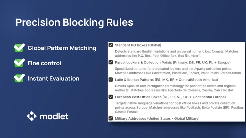 modlet: Block PO Box & Lockers