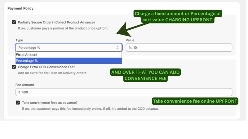 Upfront: COD & Partial Payment
