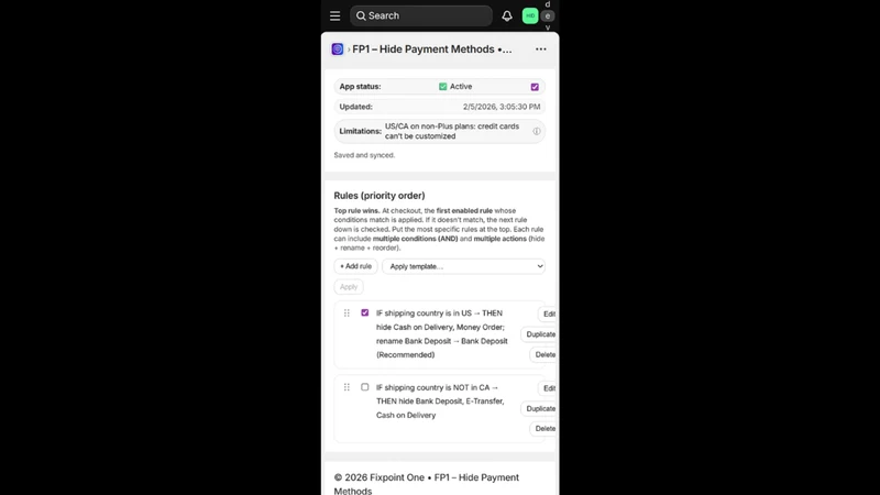 FP1 – Hide Payment Methods