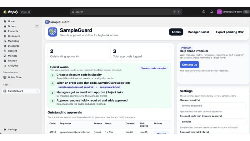 SampleGuard ‑ Order Approval