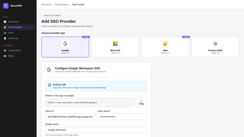 SecurePie Single Sign On‑SSO