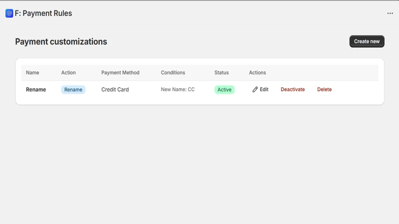 F: Hide & Reorder Payment Rule