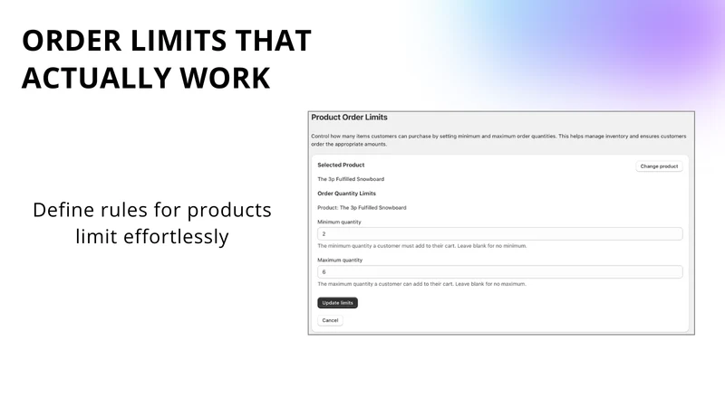 ShopForge Min Max Order Limits