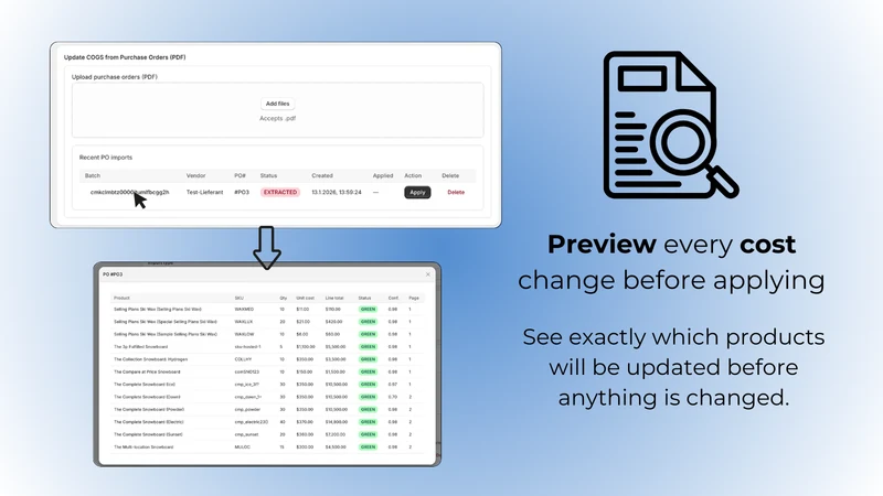 Easy COGS: update product cost