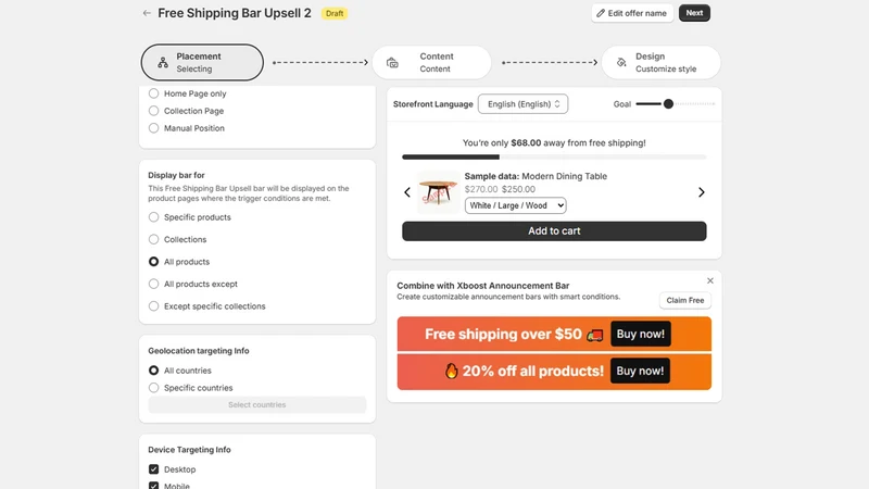 XB: Free Shipping Bar Upsell