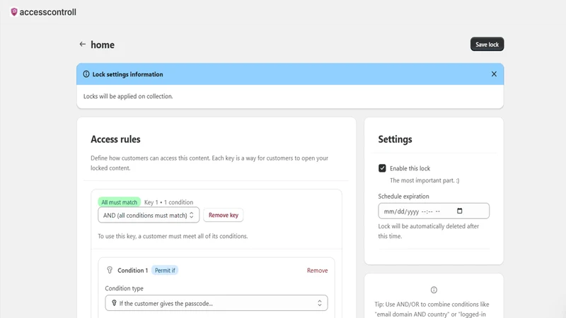 Access Control : Password Page