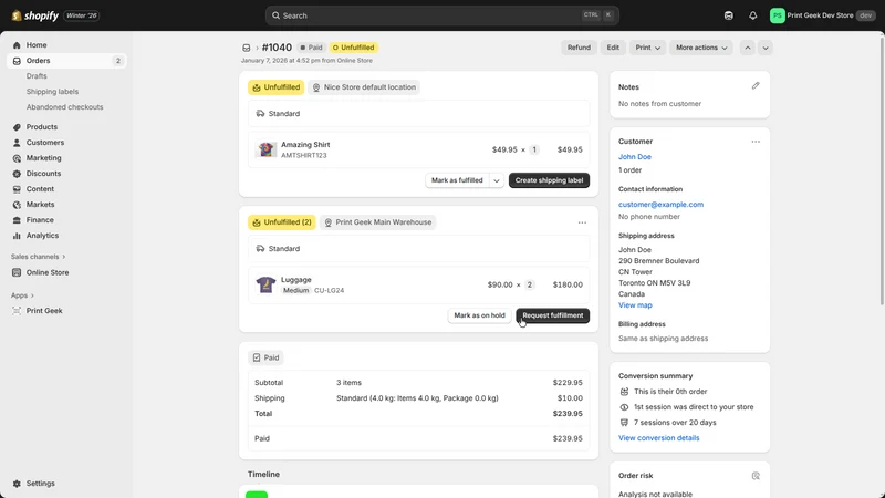 Print Geek ‑ Order Fulfillment