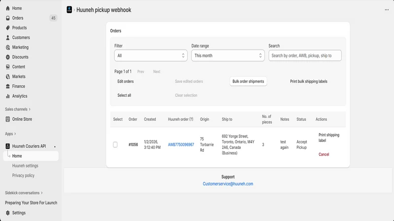 Huuneh Couriers API