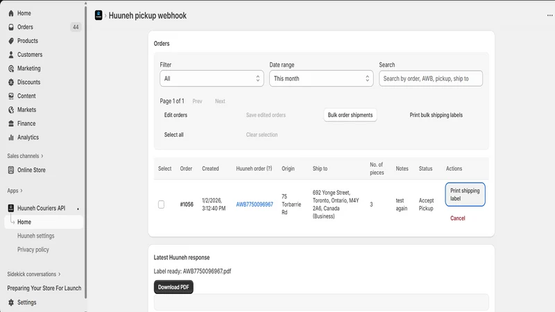 Huuneh Couriers API