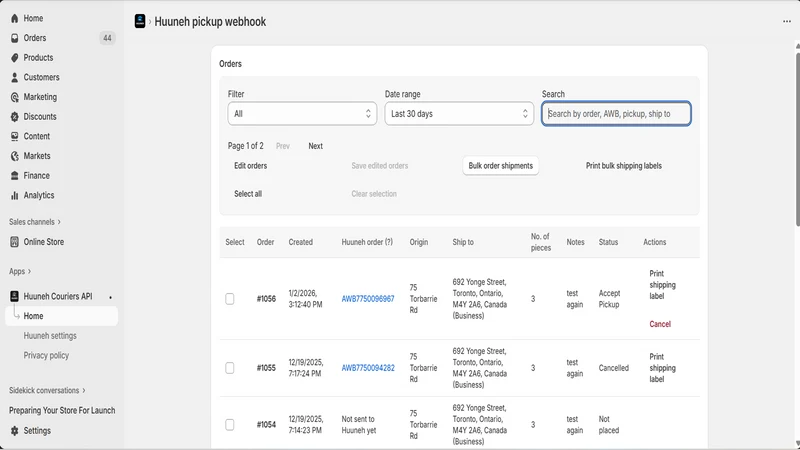 Huuneh Couriers API