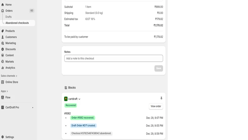 Abandoned Checkout To Draft