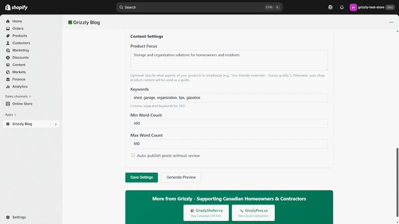 Grizzly AI Blog Post Generator