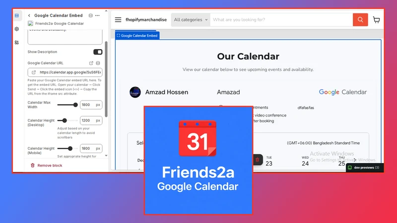 Friends2a Google Calendar