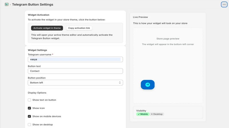 Telegram Chat Button Widget