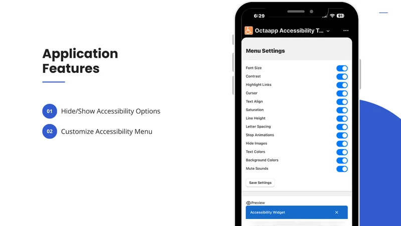 Octa App Accessibility Widget