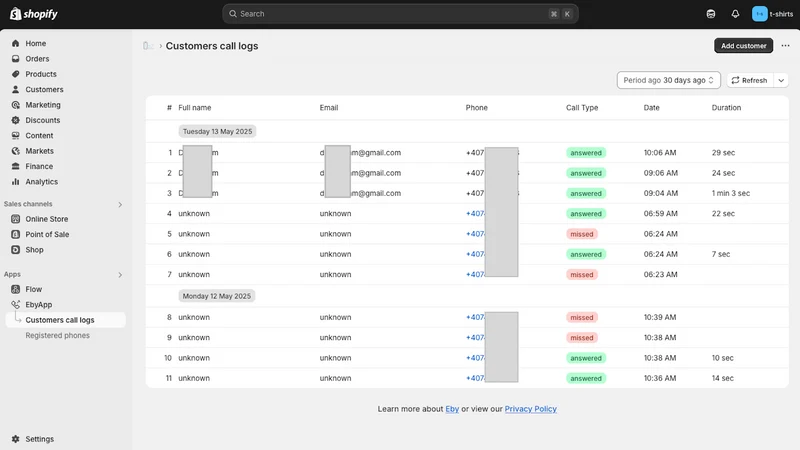 Eby ‑ Phone Orders by Call