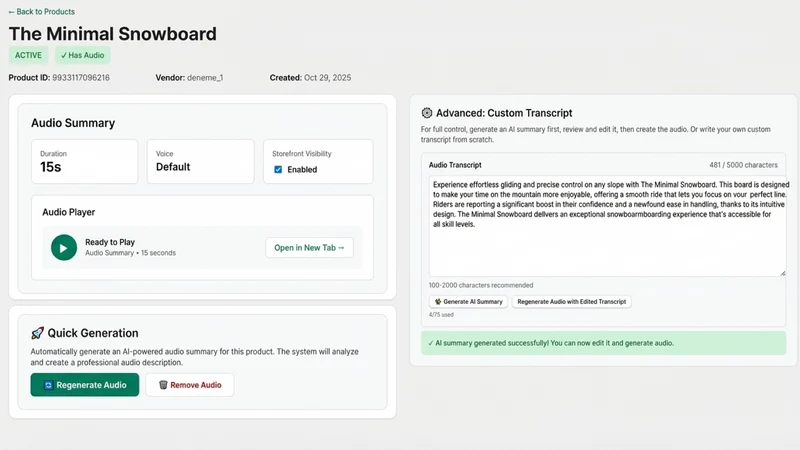 AI Product Audio Summary