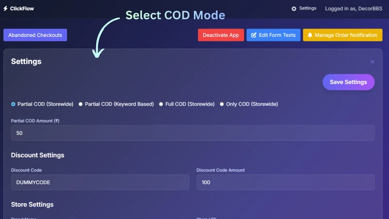 RC Partial COD, OTP & COD Form