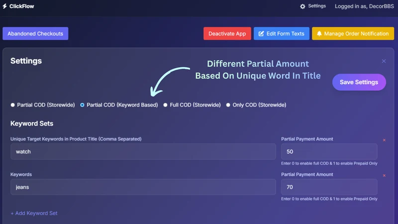 RC Partial COD, OTP & COD Form