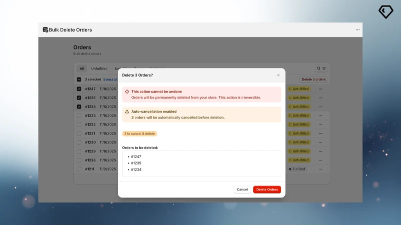 Bulk Delete Orders