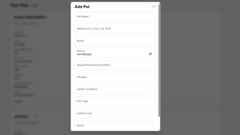 VitalityNode Pet Profiles