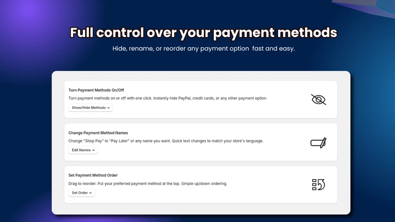 Hide & Sort Payment Methods