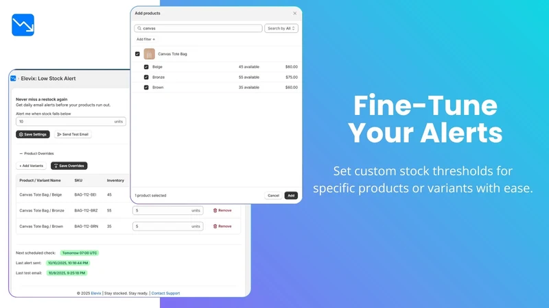 Elevix: Low Stock Alert