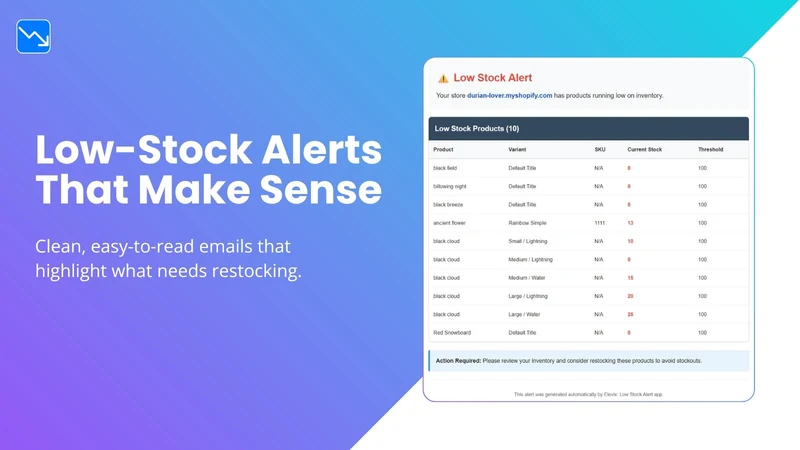 Elevix: Low Stock Alert