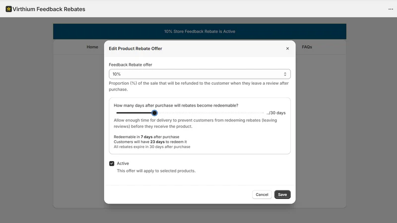 Virthium Feedback Rebates
