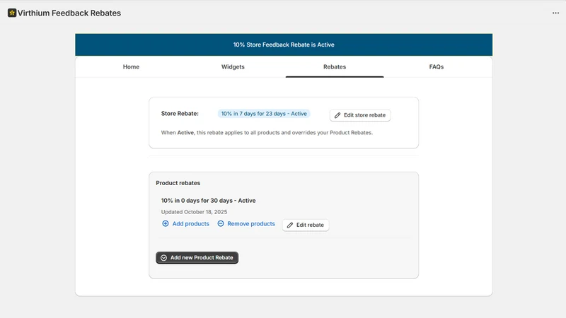 Virthium Feedback Rebates