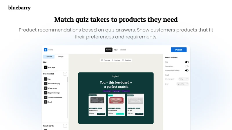 Product Quiz Funnels bluebarry