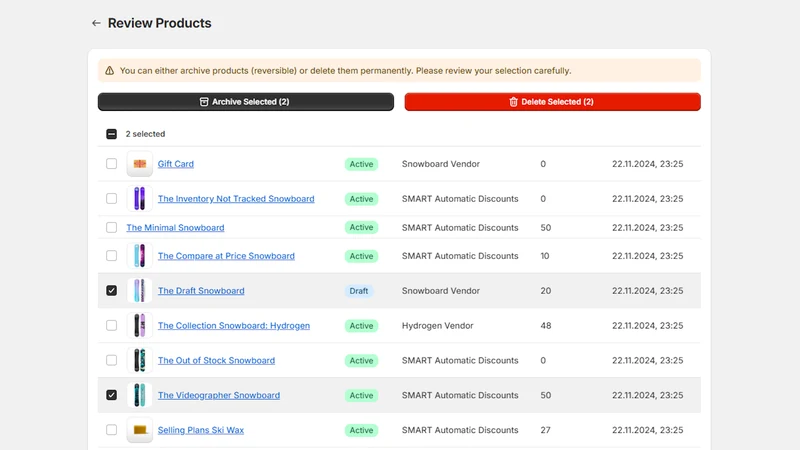 S: Bulk Delete Products