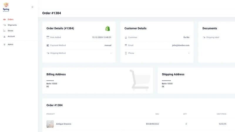 Spring GDS: Global Shipping