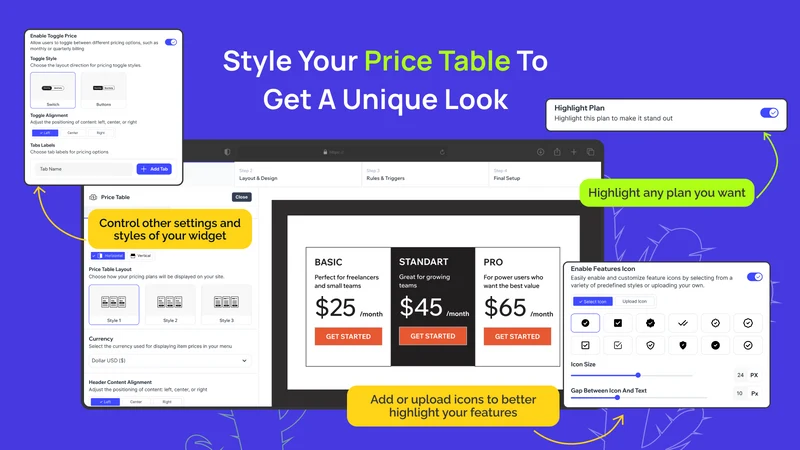 K: Pricing Table Comparison