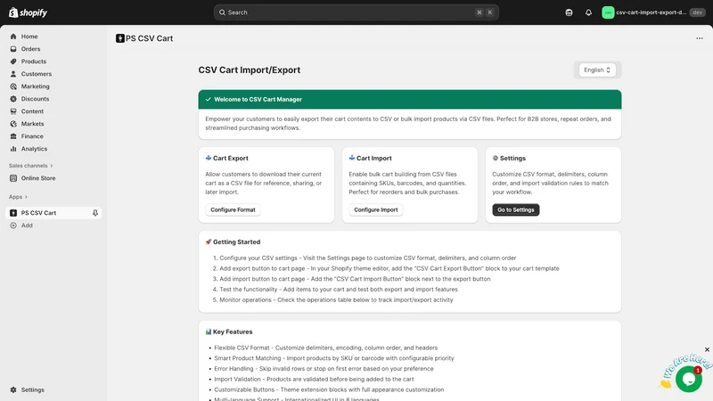 CSV Cart Upload & Download B2B
