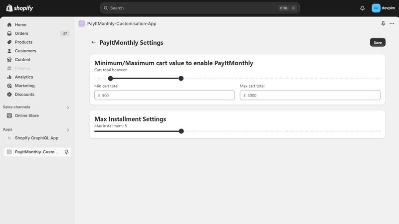 PayItMonthly Customisation App