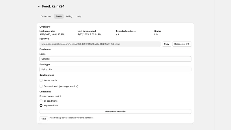 Comparelytica: XML feeds