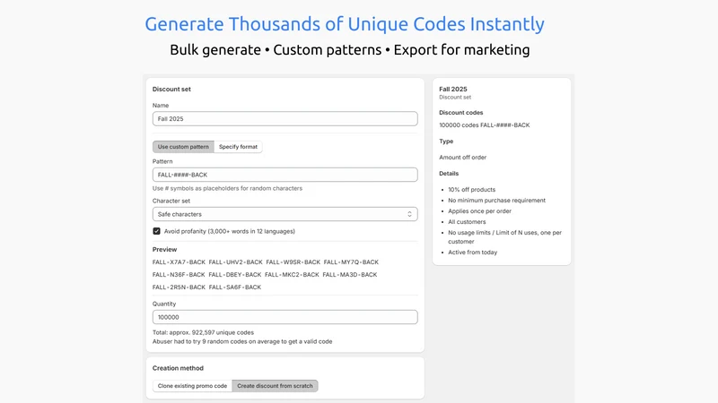 Bulk Discount Code Tool