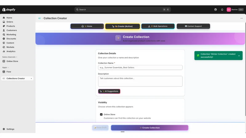 Axnivo‑Collection Create Edit