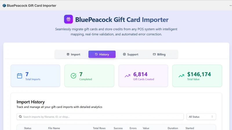 BluePeacock Gift Card Importer