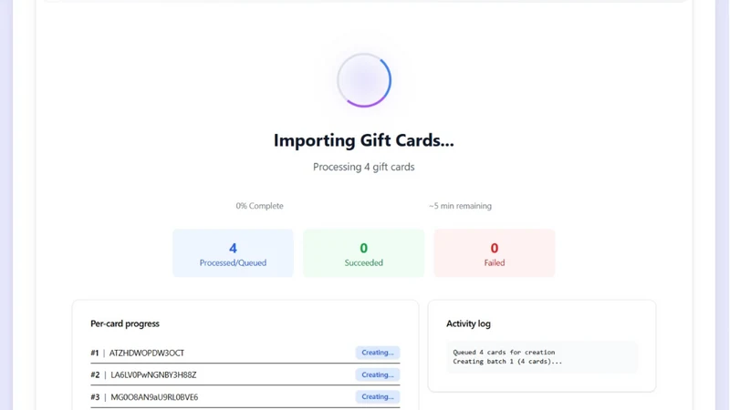 BluePeacock Gift Card Importer
