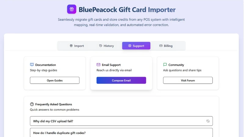 BluePeacock Gift Card Importer